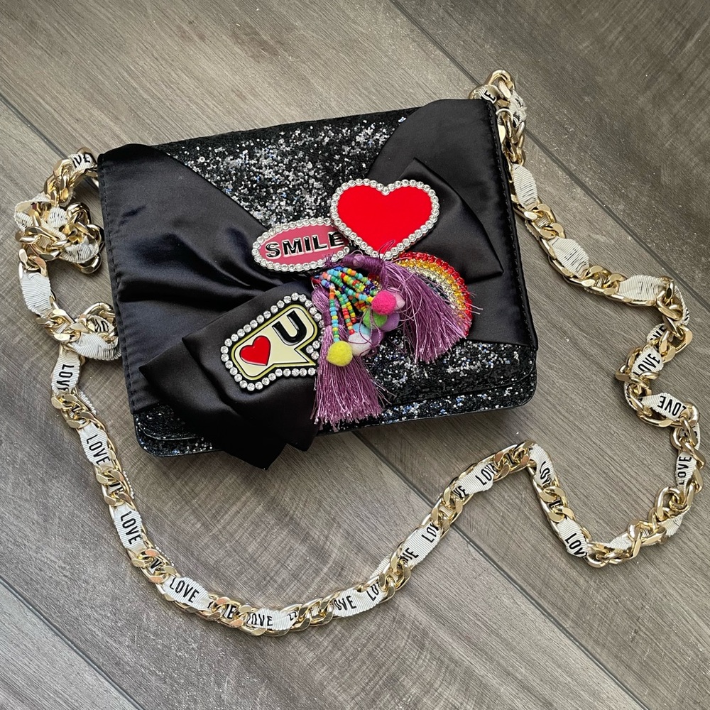 Aldo Crossbody Glitter Black Bow Evening Bag